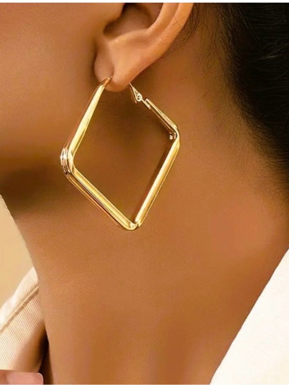 14K Gold Large Chunky Square Hoop Earrings Womens Ladies Big Hoops Jewelry.